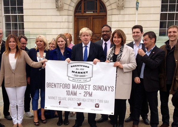 Boris Johnson and crowd