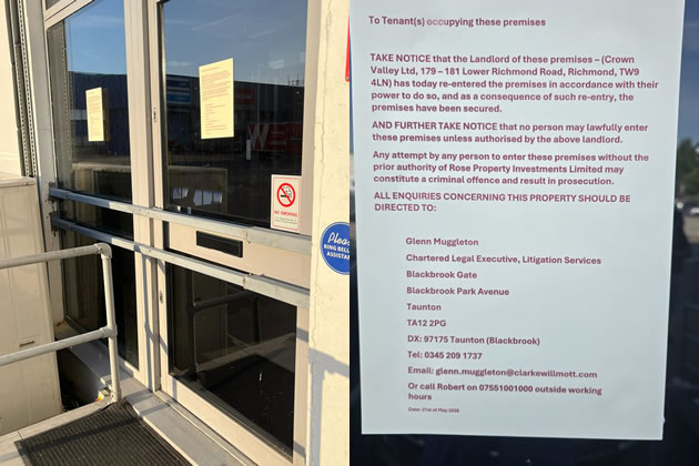 The locked doors at the gym's premises and the possession notice posted on behalf of the landlord 