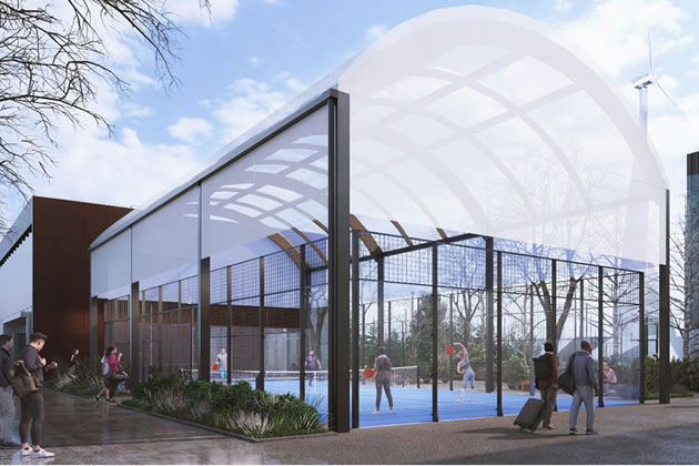 Padel Court site in the foreground with the MUGA court enclosure beyond. Picture: Sky