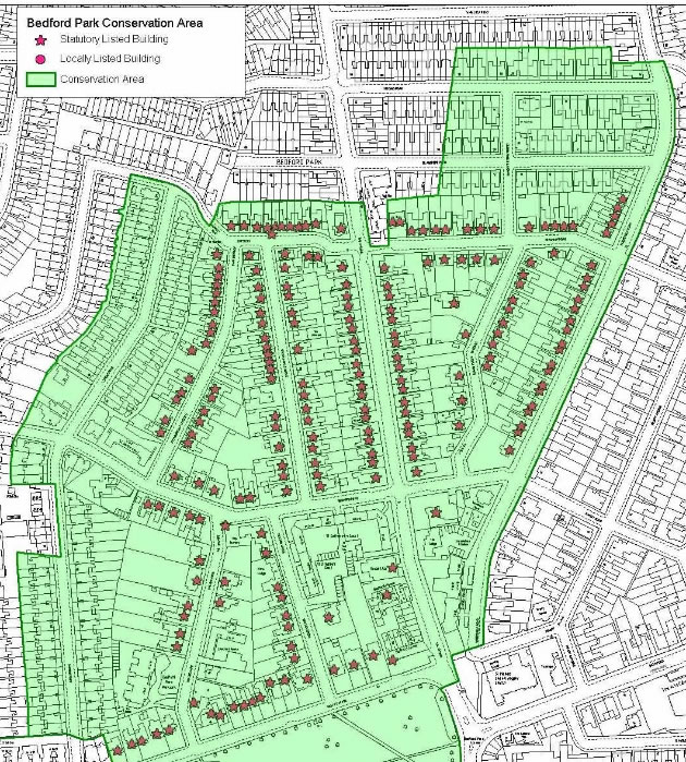 Map showing existing boundaries of Bedford Park Conservation Area