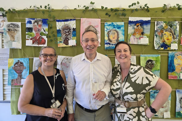 Andy Slaughter at the pupils' art exhibition at St. Paul's Primary School