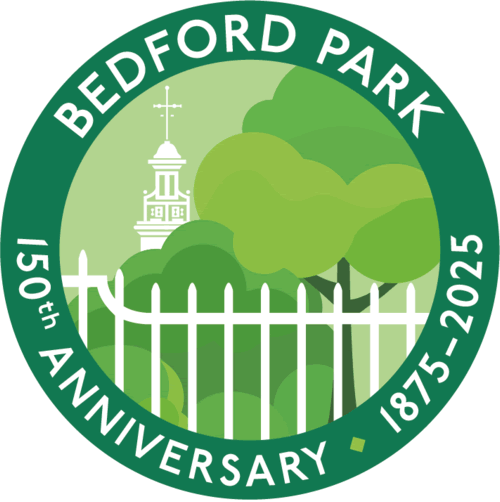 The logo for the Bedford Park 150th anniversary 