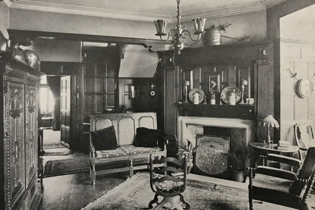 The hall of artist Edmund Blair Leighton's home in 7 Priory Road (now 14 Priory Avenue) 1913. Reginald Haine