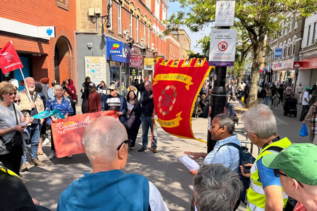 Activists speaking at 100-year commemoration of the General Strike on Hounslow High Street
