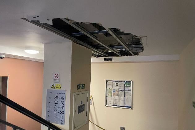 The collapsed ceiling at 2b Bollo Lane 
