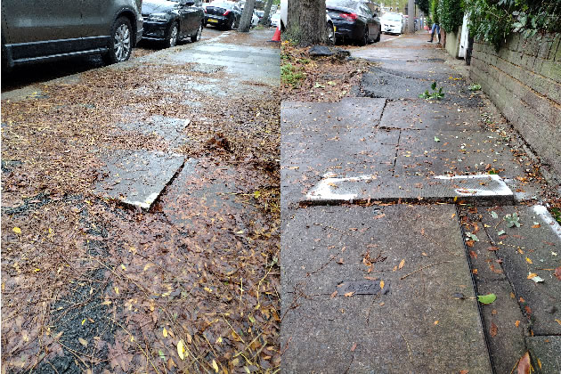 The poor quality of pavements on Brackley Road 