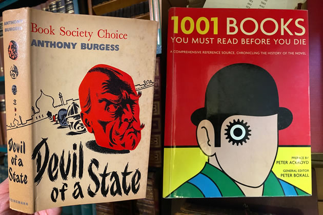 First edition of Burgess’s Devil of a State (left). Clockwork Orange cover design (right) 