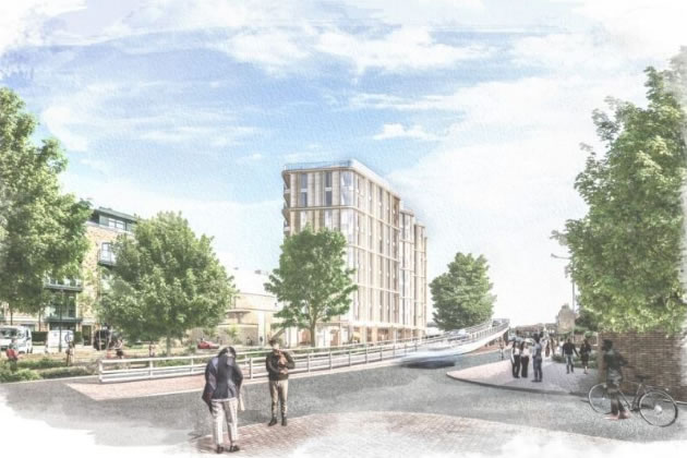 A visualisation from the developer of its plan viewed from Burlington Lane 