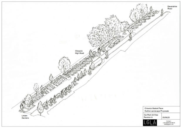 Plan of new design showing parking bays 