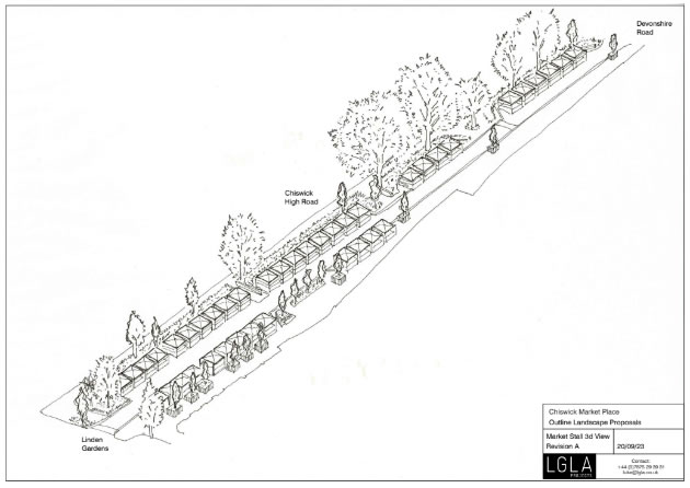 Plan of new design showing market stalls 