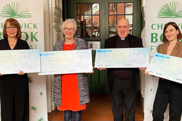 (l to r): Catherine Jaquiss, Ealing Team Leader, Read Easy UK; Helen West, Trustee, Read for Good; Fr Kevin Morris, Vicar, St Michael & All Angels; Fiona Curran, Chief Executive, Koestler Arts 