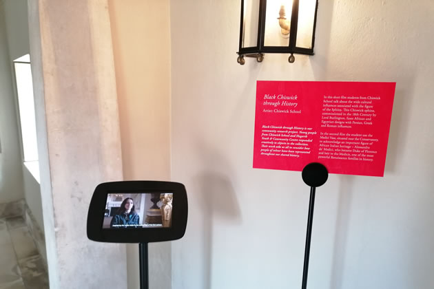 Videos made by Chiswick School students accompany the displays 