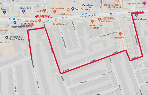 map showing glebe street rerouted traffic 