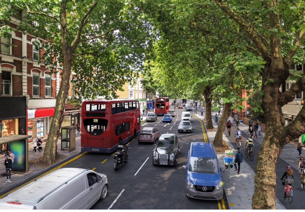 artists image of the high road near dukes avenue with super cycle highway