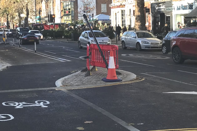 The stricken pole which carried the Devonshire Road sign 