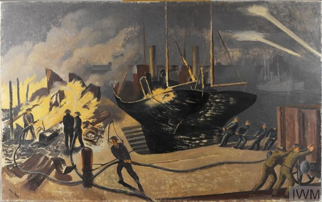Season starts with 'They're Bombing the DockA Dockyard Fire by Paul Nash 1940