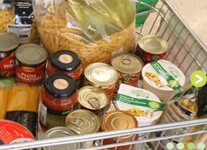 image of trolley with dried food for foodbank 