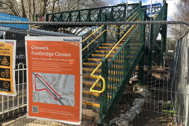 Signage at the bridge promising a mid-February opening