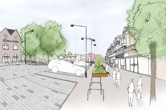 A visualisation of the extended pavements proposed in front of the shops