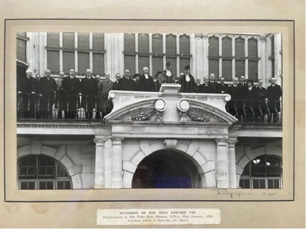 Hendon Town Hall proclamation of King Edward VIII in 1936 