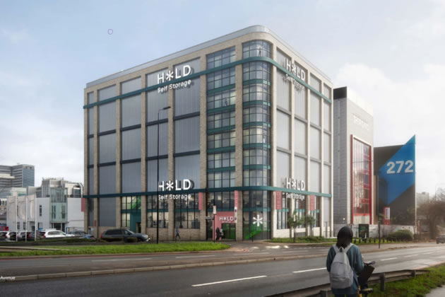 A visualisation from planning documents of the Hold Self Storage facility viewed looking south on Gunnersbury Avenue 