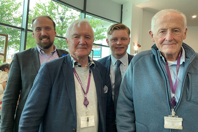 A changing of the guard for Chiswick Homefields. New councillors Mike Denniss and Linden Grigg stand behind their predecessors Gerard McGregor and John Todd 