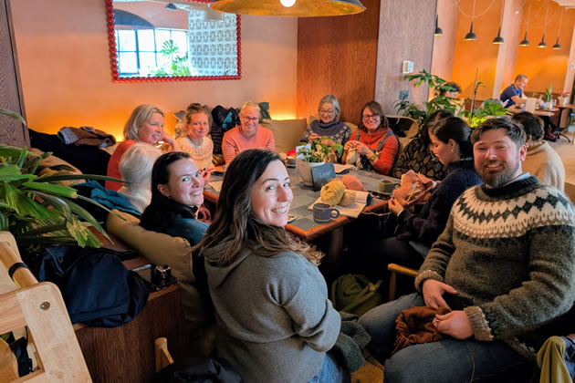 The knitting group meets at a cafe on Windmill Road 