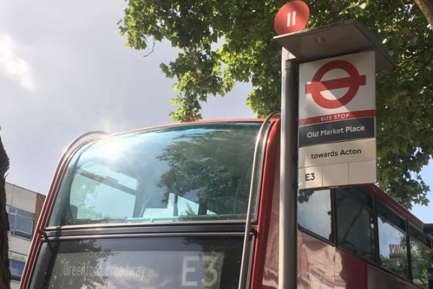 The newly renamed bus stop