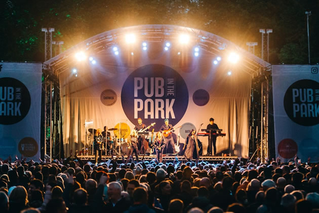 Pub in the Park combines a range of food stalls with live music