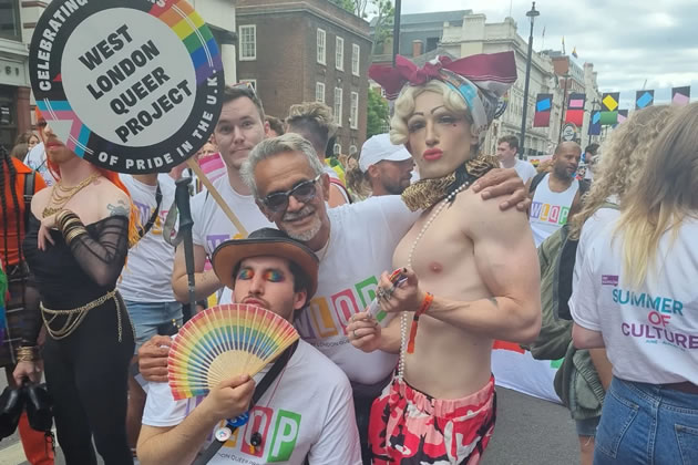 Chiswick councillor Ranjit Gill (centre)with the West London Queer Project contingent at this year's Pride 