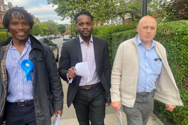 Cllr Mushiso with mayoral hopefuls Samuel Kasumu and Keith Prince AM