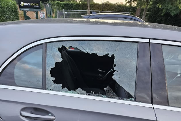 Smashed car window in Chiswick House car park