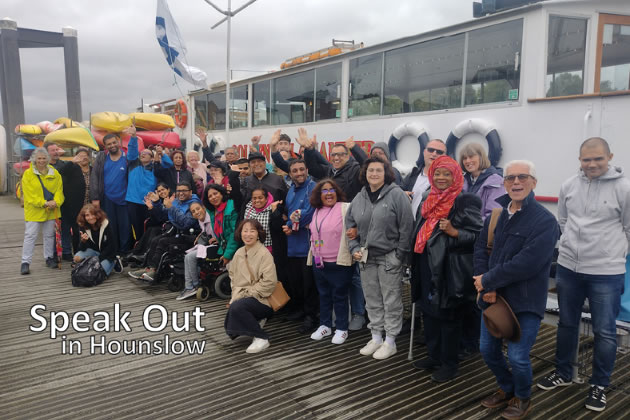 The passengers on the Speak Out cruise on the Thames 