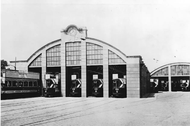 Stamford Brook Garage when it was a depot for trams