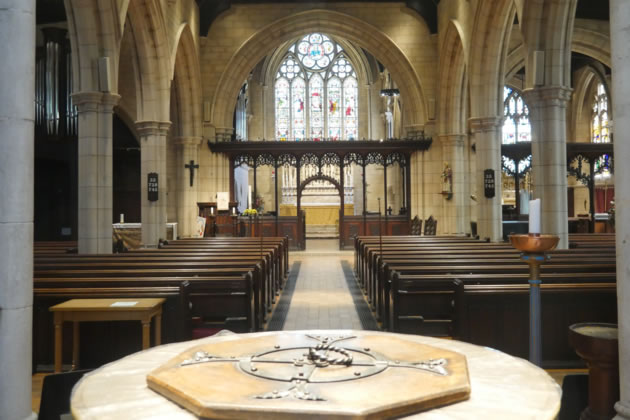 The interior of the church includes notable Victorian stained glass windows. Picture: Father Simon Brandes 