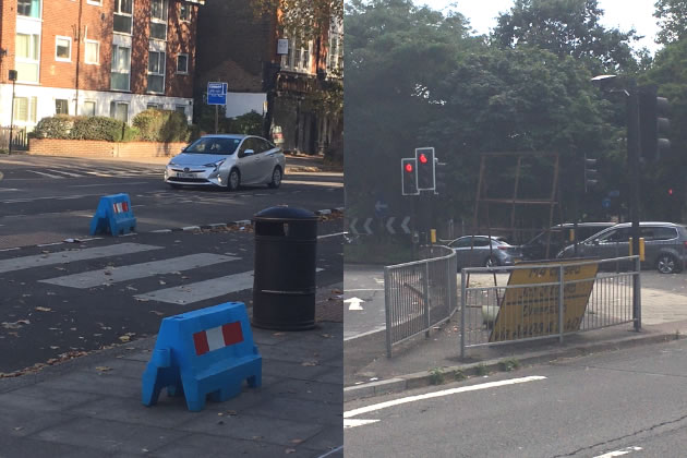 The 'cheeky bollards' near Netheravon Road and an example of street clutter already reported