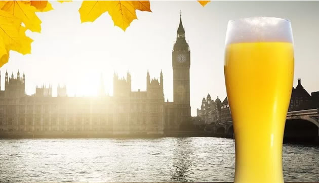 image of westminster and the thames with a big pint of beer 