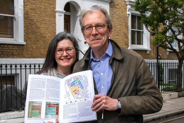 Tracey Logan and Richard Szwagrzak outside the oldest houses on the Glebe Estate