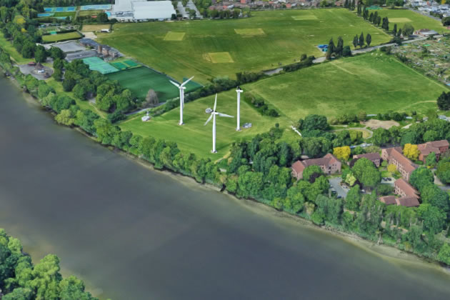 A visualisation of the wind turbines on Dukes Meadows