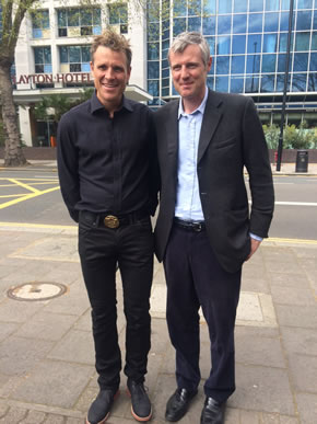 Mayoral candidate Zac Goldsmith in visit to Chiswick with James Cracknell Olympian rower and Conservative Party local official 