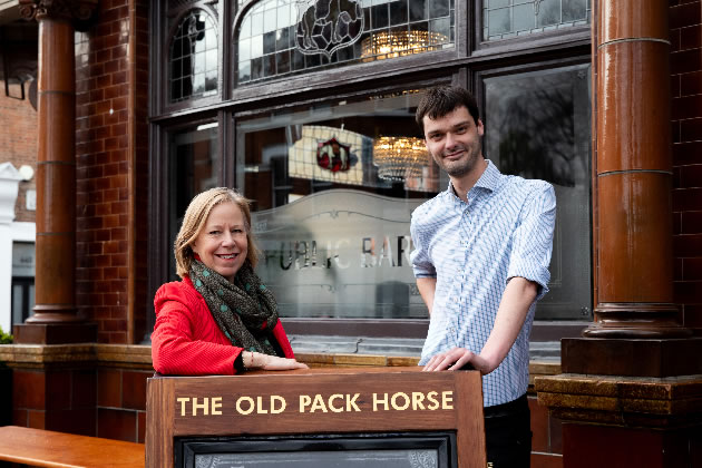 Ruth Cadbury MP and Jeremy Freeman at the relaunch of the pub 