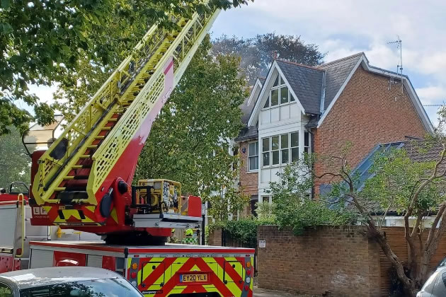 A retractable ladder was used to tackle the blaze