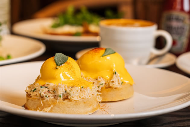 Crab and poached egg with Hollandaise is a favourite at the Sam's Kitchen in Hammersmith