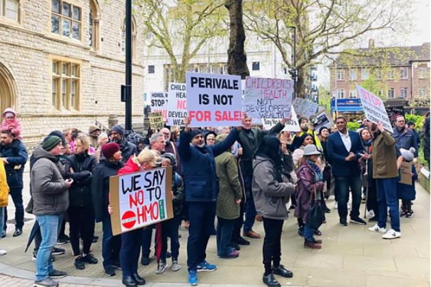 Medway Village residents protest outside Ealing Town Hall this Tuesday 