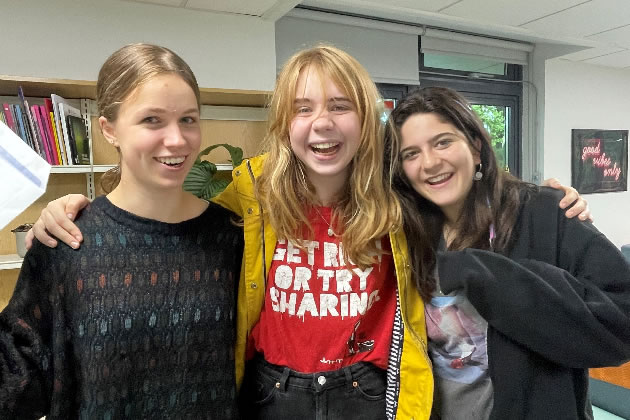 Left to right: Flora Davies, Elizabeth O’Brien and Isabella Stumpfle who received all 8s and 9s at Notting Hill and Ealing High School