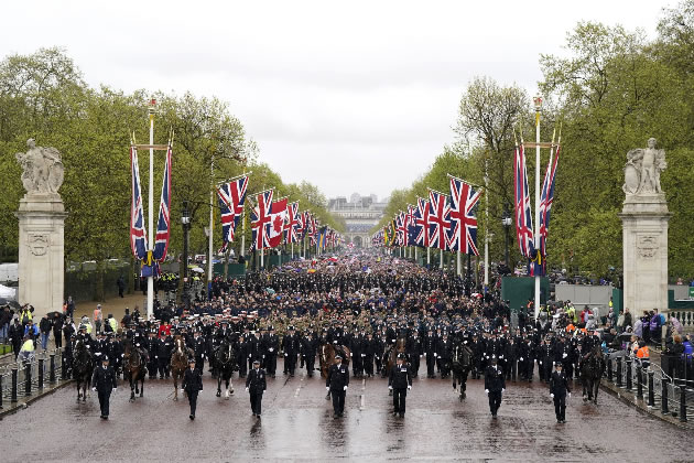 The crowds being led up the Mall. Picture: St Benedict's School 