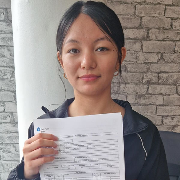 Ark Putney's Trija Maharjan with her results 
