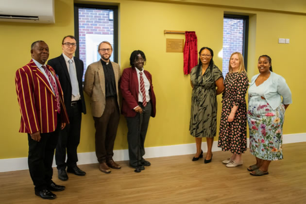 OWMT member Femi Oresanya, Cllr George Crivelli, Revd Charles Lamont, Angel G, Renata Joseph, Vice Chair of Governors Nicola Wild, Sanique Douglas. Picture: Wandsworth Council