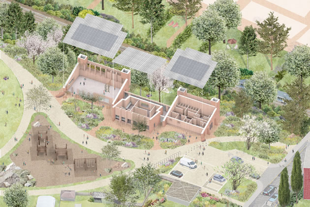 A visualisation from planning documents of a aerial view of the park