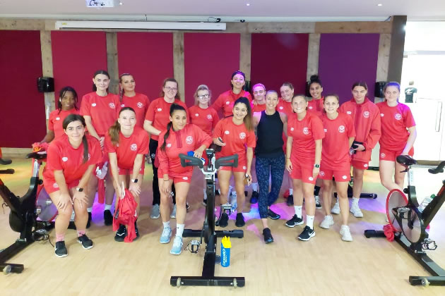 The Brentford FC Women's team assemble at The Hogarth Health Club 
